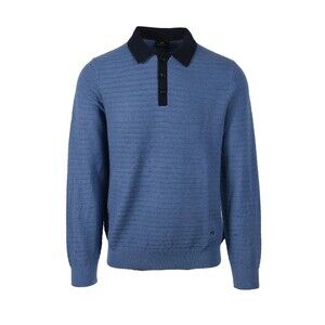 PAUL SMITH Sweater Mens Small Blue Polo Pullover Navy Trim Cotton Wool $250